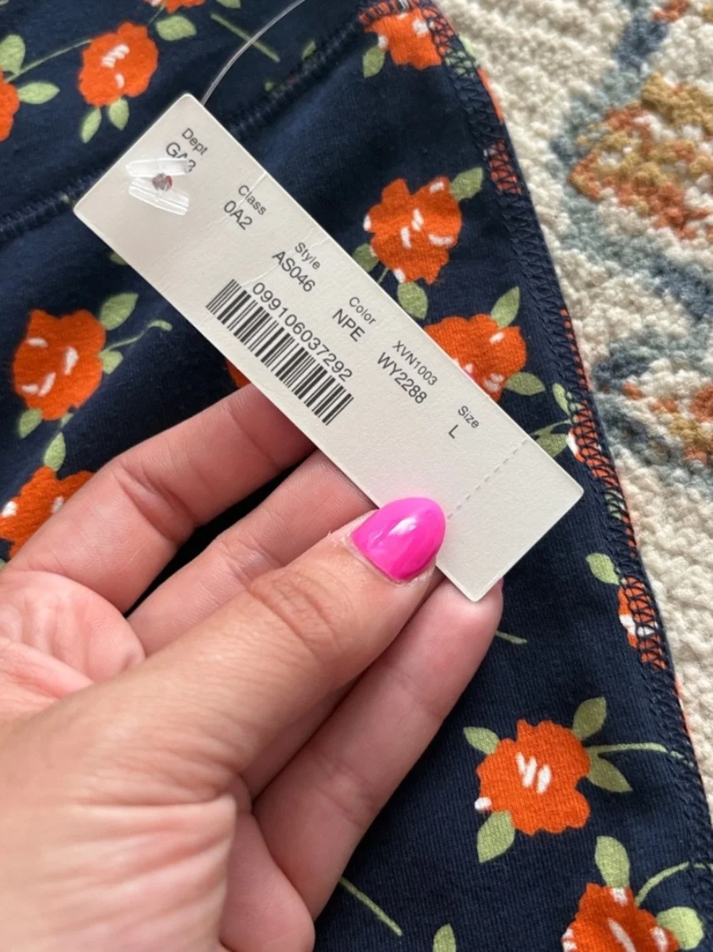 NWT, J.Crew Navy Floral Print Stretch Leggings Orange Flowers,Yoga,Soft, Size L